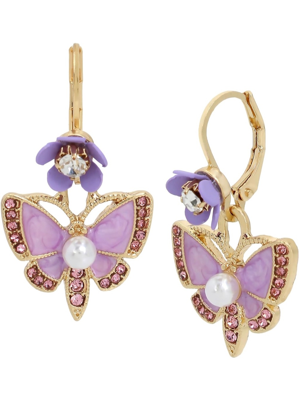 Betsey Johnson Women's Rose Gold and White Butterfly Drop Earrings NWT